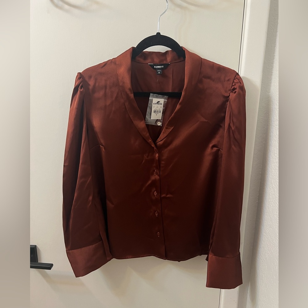 NWT Express Satin Top in Rust